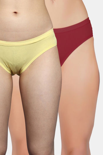 Buy Bleeding Heart Medium Rise Half Coverage Bikini Panty (Pack of 2) - Yellow Maroon